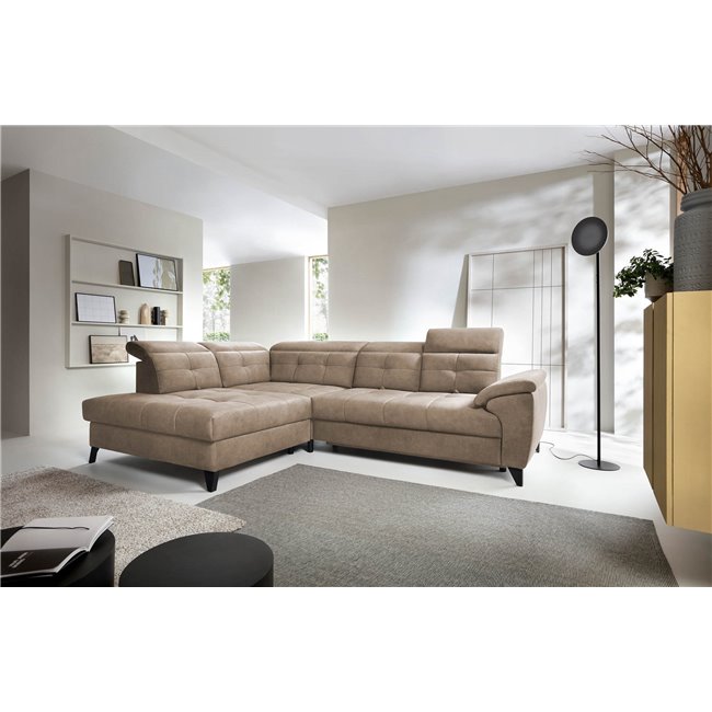 Corner sofa Elinferne L, sleeping function, Aura 20, velvet, dark beige, H107x210x297cm