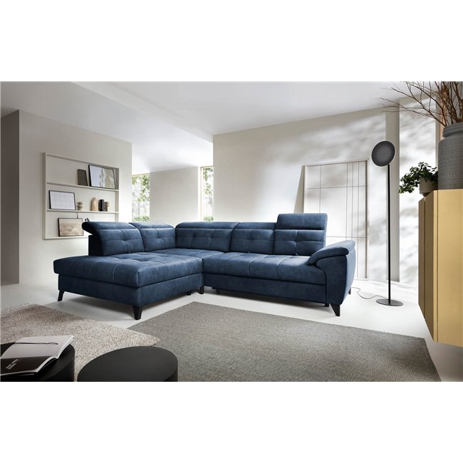 Corner sofa Elinferne L, sleeping function, Aura 40, velvet, dark blue, H107x210x297cm