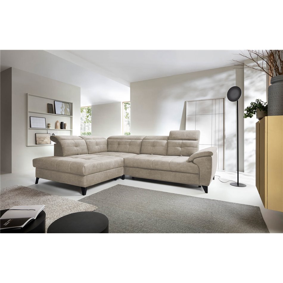 Corner sofa Elinferne L, sleeping function, Raquel 20, beige, H107x210x297cm