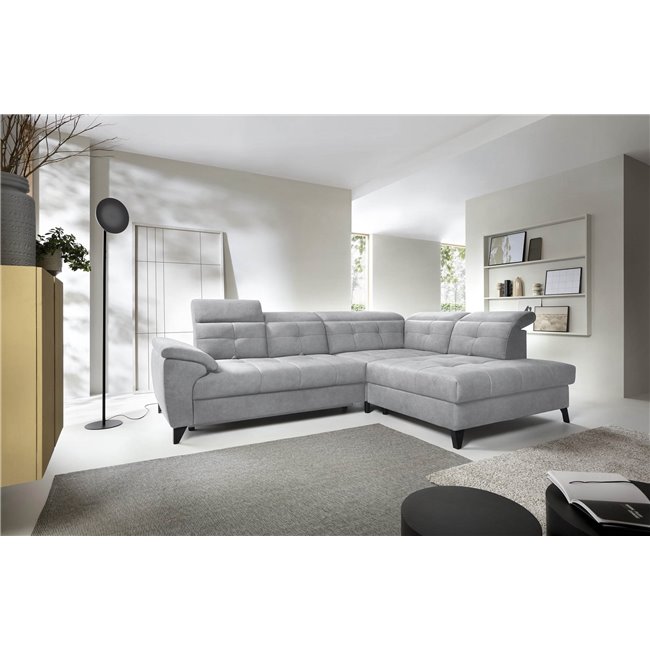 Corner sofa Elinferne R, sleeping function, Aura 04, velvet, grey, H107x210x297cm