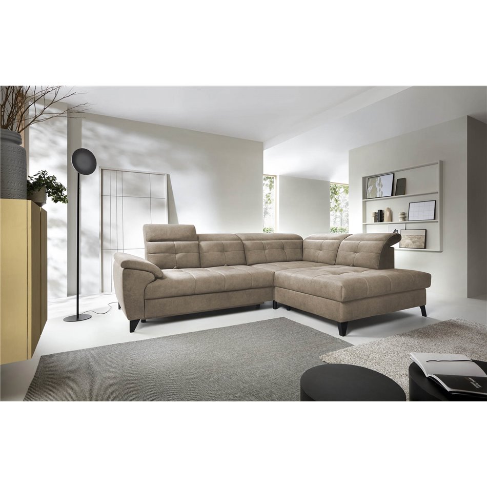 Угловой диван Elinferne R, раздвижной, Aura 20, бархат, темно-бежевый, H107x210x297см