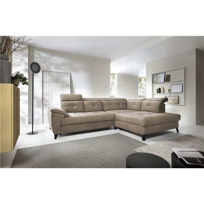 Угловой диван Elinferne R, раздвижной, Aura 20, бархат, темно-бежевый, H107x210x297см