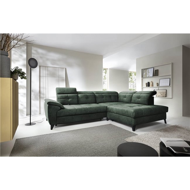 Corner sofa Elinferne R, sleeping function, Raquel 35, dark green, H107x210x297cm