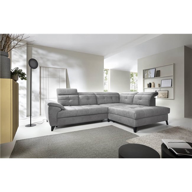 Угловой диван Elinferne R, раздвижной, Relax 04, бархат, серый, H107x210x297см