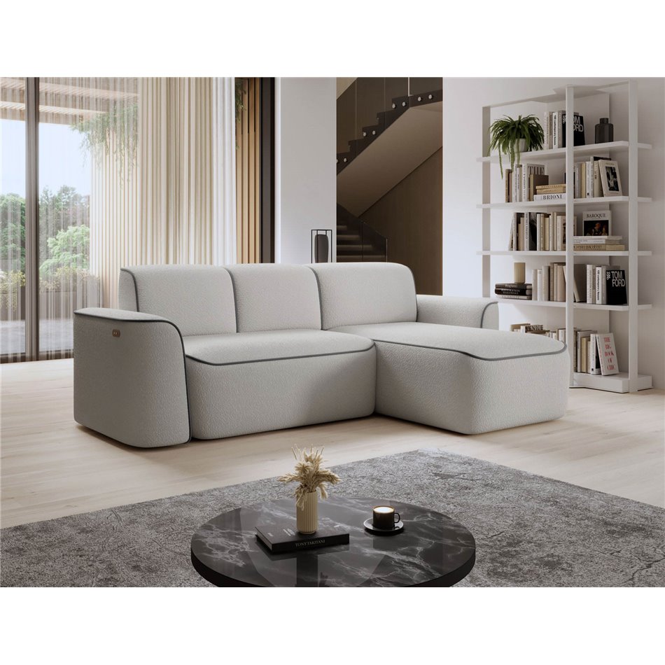 Угловой диван Elume R, с механизмом раскладыванием, Royal 03, Velvetmat 4, букле, серый, H88x190x287см