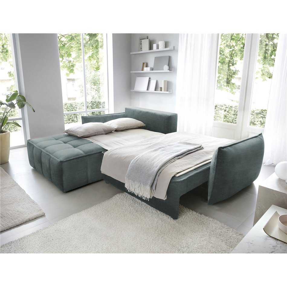 Corner sofa Elkampo L, sleeping function, Manhattan 38, velvet, green, H88x196x265cm