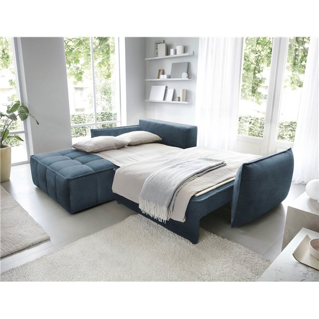Corner sofa Elkampo L, sleeping function, Manhattan 40, velvet, dark blue, H88x196x265cm