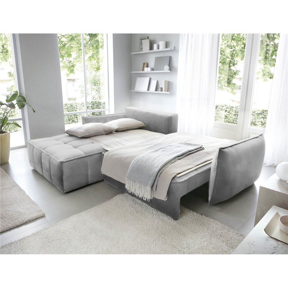 Corner sofa Elkampo L, sleeping function, Nube 3, velvet, grey, H88x196x265cm