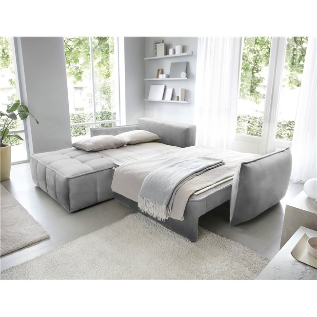 Corner sofa Elkampo L, sleeping function, Nube 3, velvet, grey, H88x196x265cm