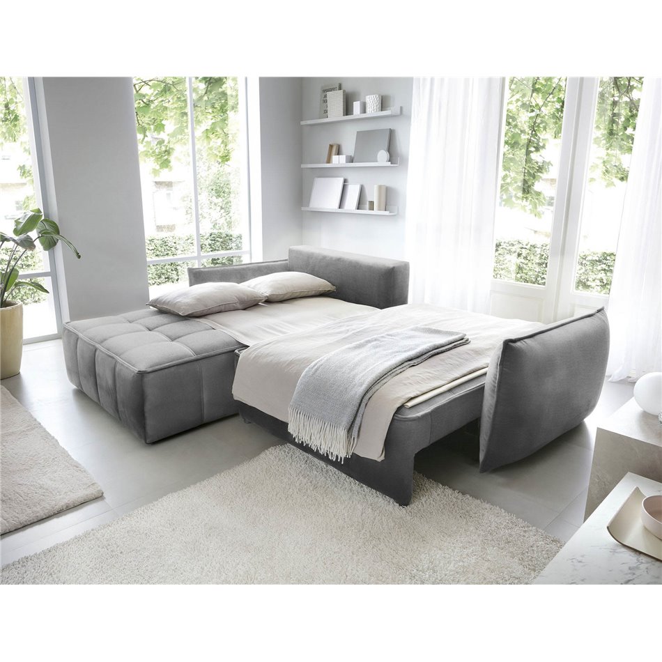 Corner sofa Elkampo L, sleeping function, Nube 4, velvet, grey, H88x196x265cm