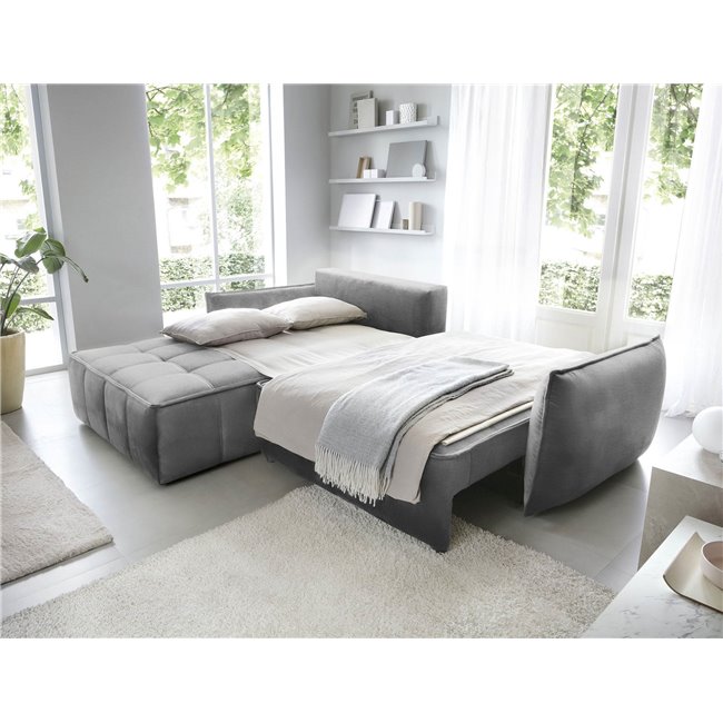 Corner sofa Elkampo L, sleeping function, Nube 4, velvet, grey, H88x196x265cm