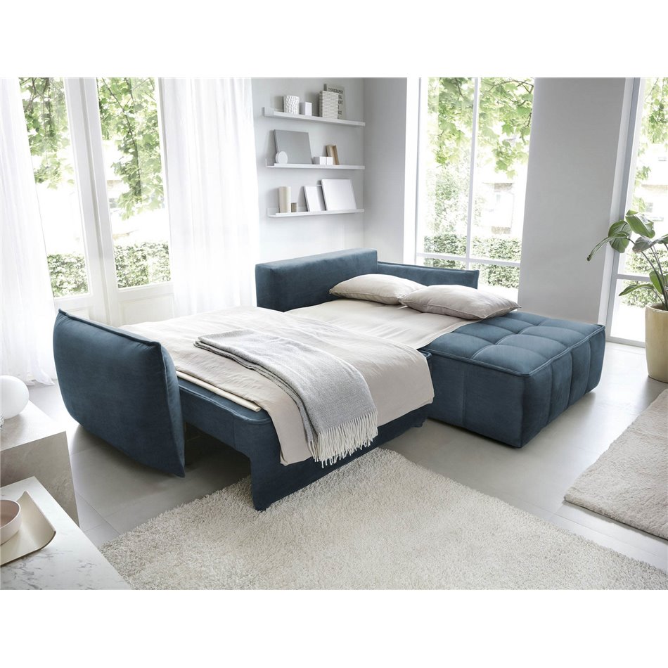 Corner sofa Elkampo R, sleeping function, Manhattan 40, velvet, dark blue, H88x196x265cm