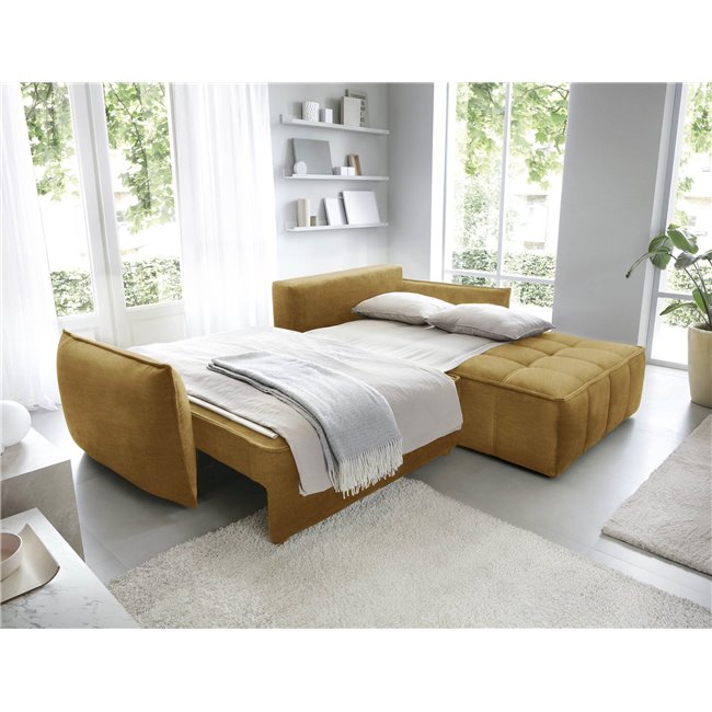 Corner sofa Elkampo R, sleeping function, Manhattan 45, velvet, yellow, H88x196x265cm