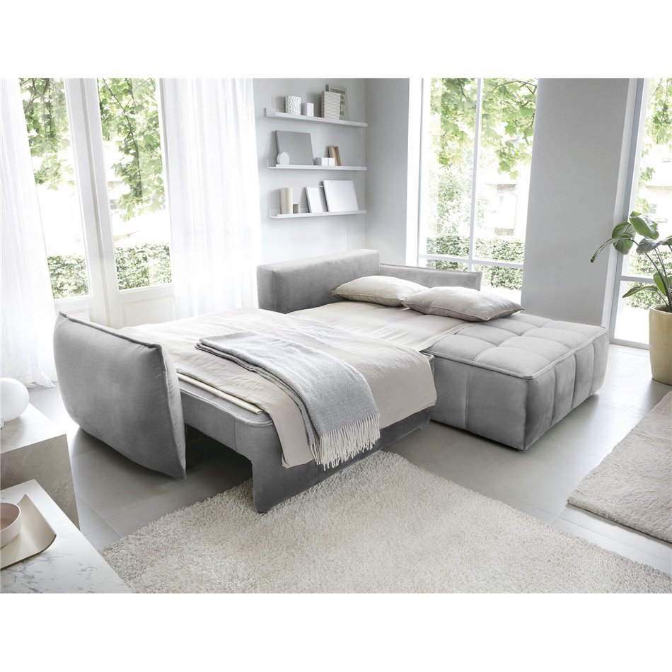 Corner sofa Elkampo R, sleeping function, Nube 3, velvet, grey, H88x196x265cm