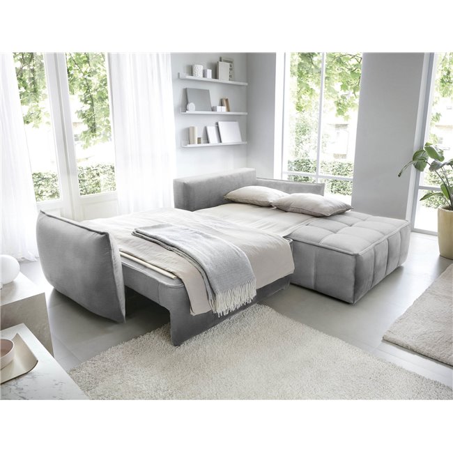 Corner sofa Elkampo R, sleeping function, Nube 3, velvet, grey, H88x196x265cm