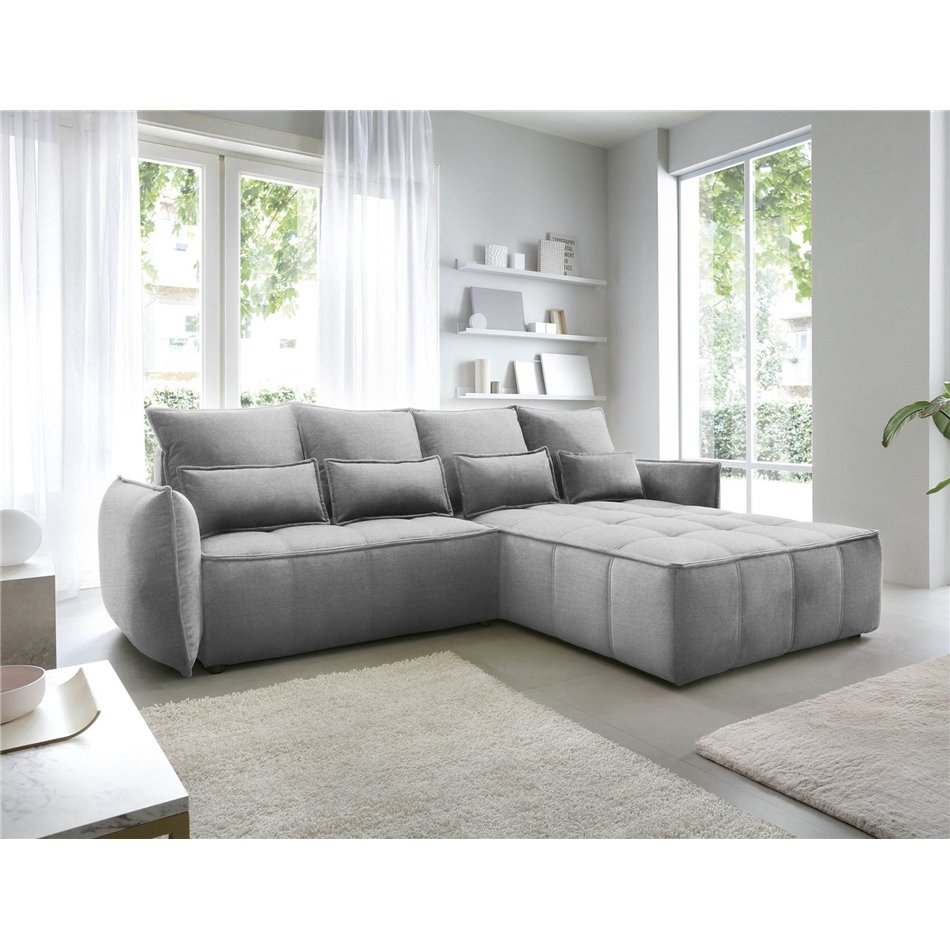 Corner sofa Elkampo R, sleeping function, Nube 4, velvet, grey, H88x196x265cm