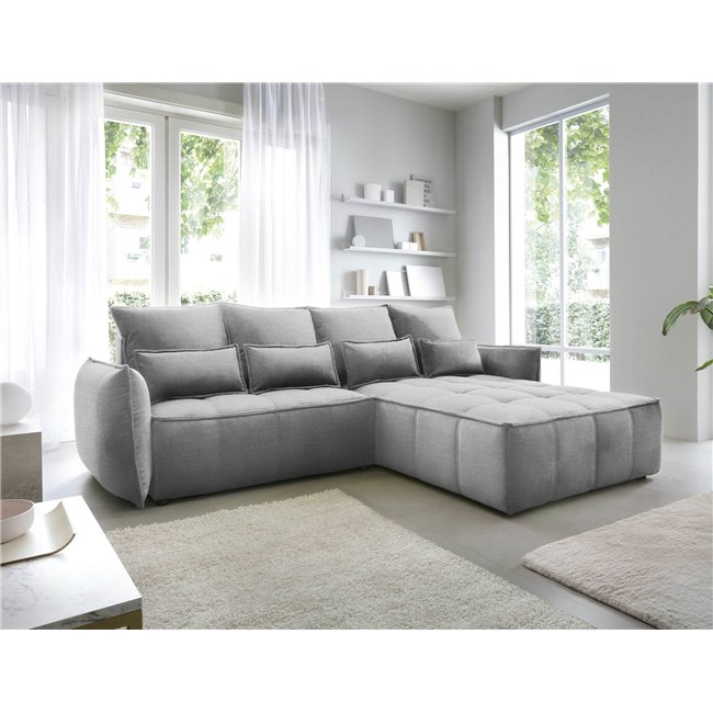 Corner sofa Elkampo R, sleeping function, Nube 4, velvet, grey, H88x196x265cm