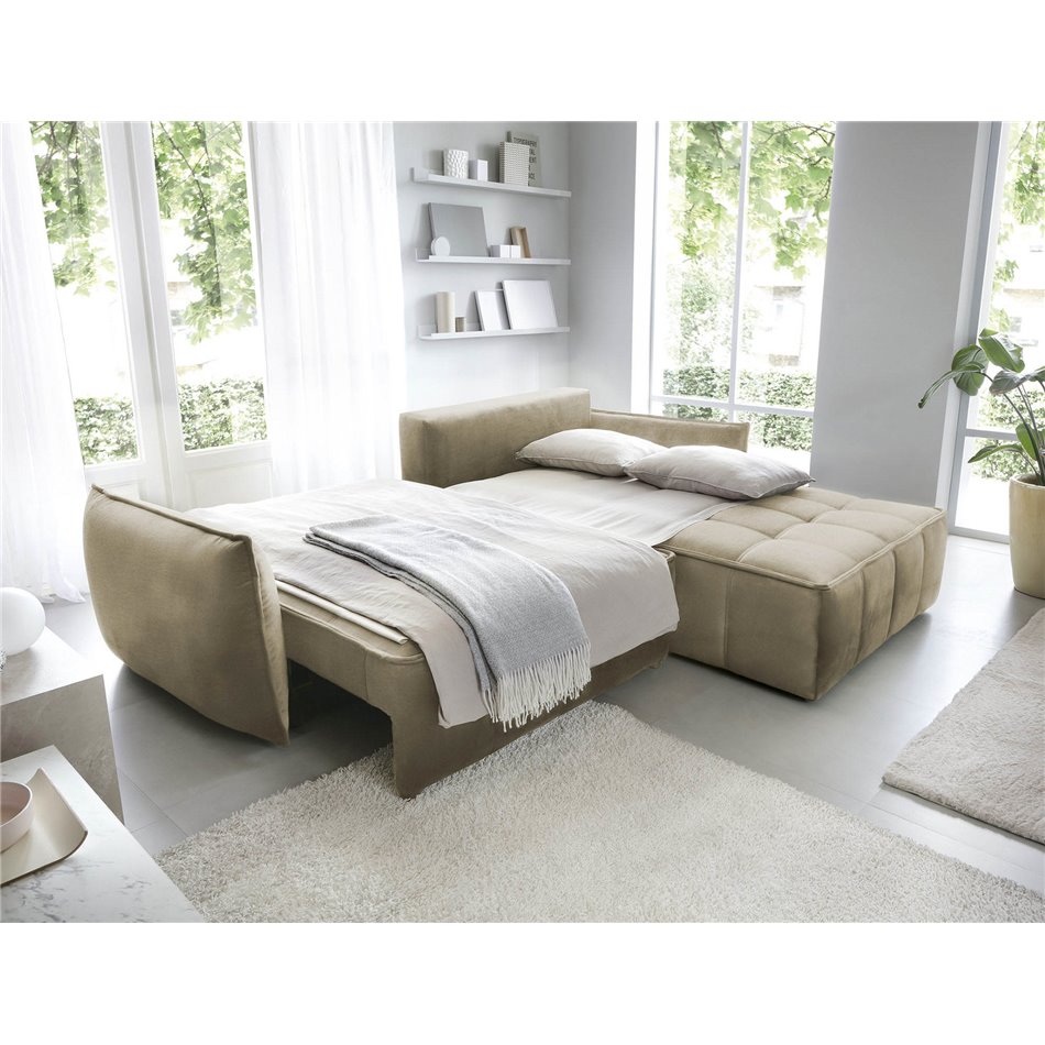 Corner sofa Elkampo R, sleeping function, Nube 20, velvet, brown, H88x195x265cm