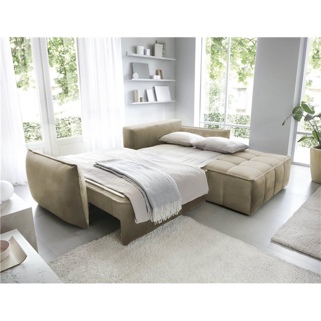 Corner sofa Elkampo R, sleeping function, Nube 20, velvet, brown, H88x195x265cm