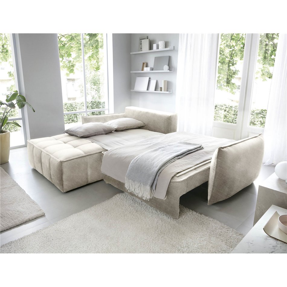 Corner sofa Elkampo L, sleeping function, Manhattan 18, velvet, beige, H88x196x265cm
