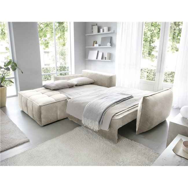 Corner sofa Elkampo L, sleeping function, Manhattan 18, velvet, beige, H88x196x265cm