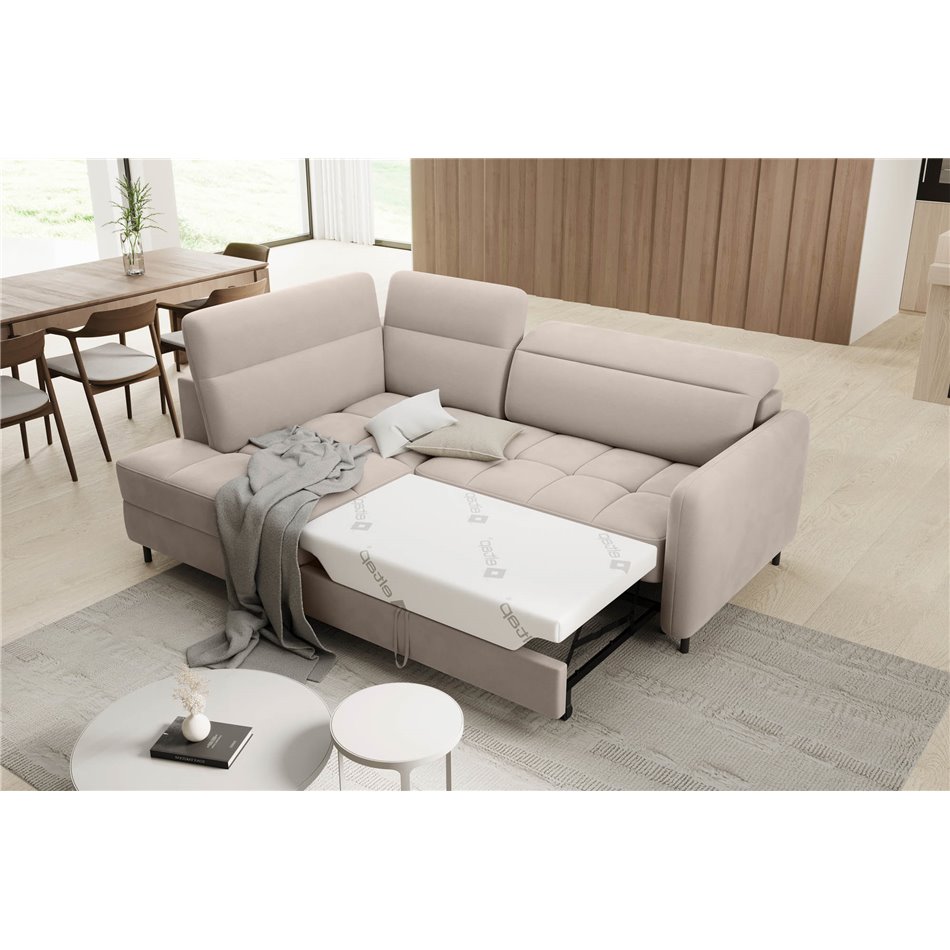 Corner sofa Elbare L, sleeping function, Sola 18, beige, H100x160x208cm