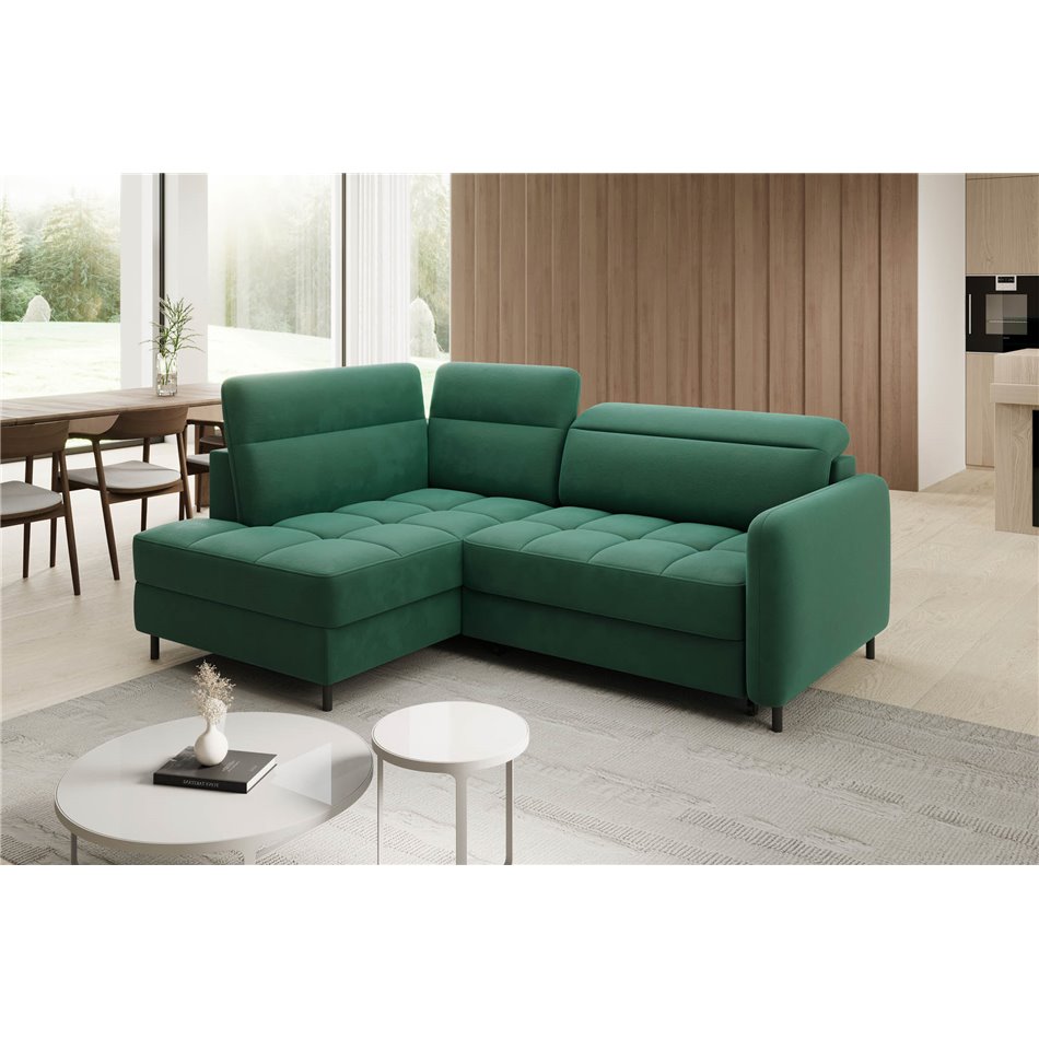 Corner sofa Elbare L, sleeping function, Lukso 35, velvet, dark green, H100x160x208cm