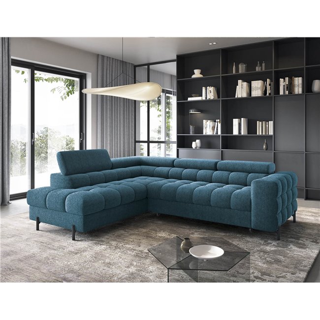 Corner sofa Elferucce L, sleeping function, Amore 40, bouclé, dark blue, H93x200x276cm