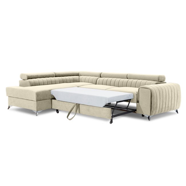 Corner sofa Elaurence R Monolith 04, velvet, beige, H92x205x278cm