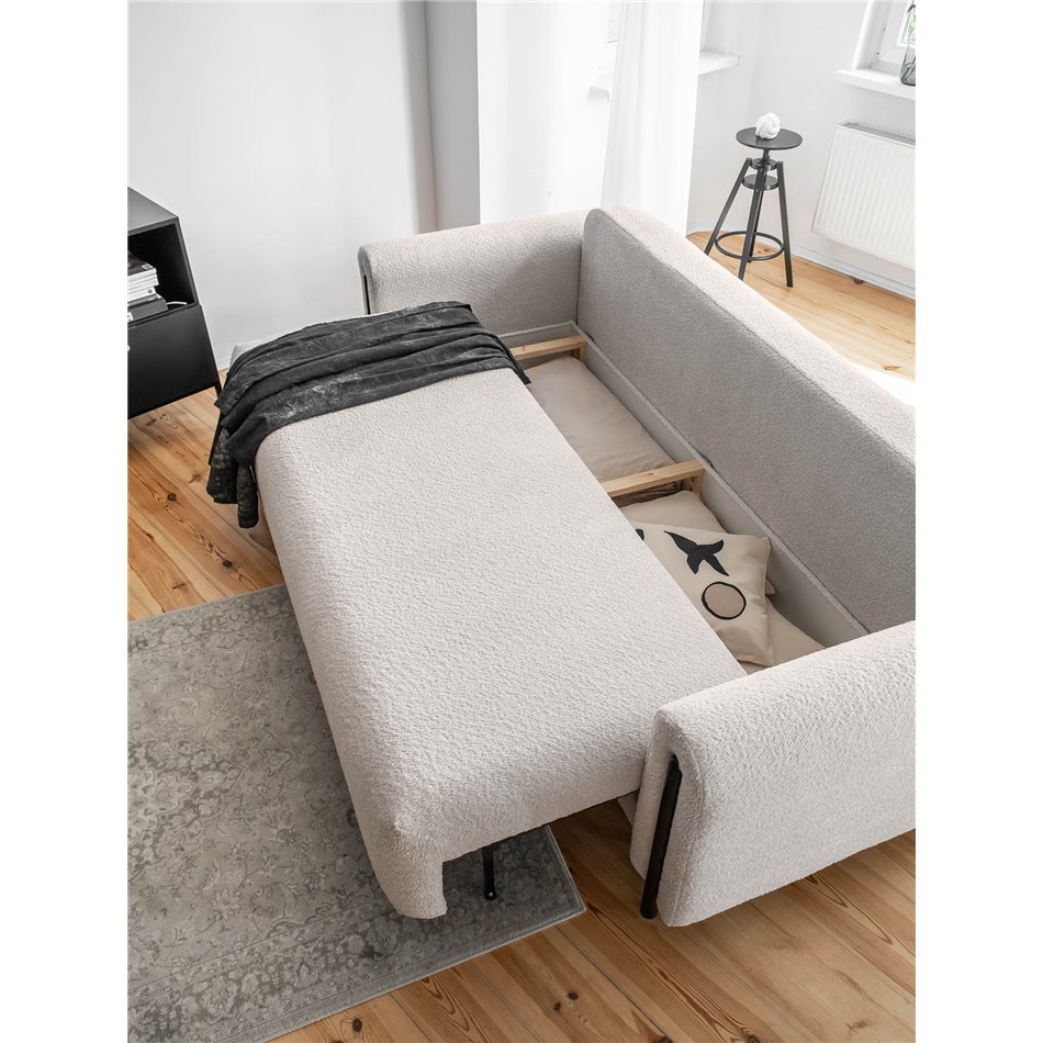 Sofa bed Elcadova Black, sleeping function, Royal 18, bouclé, beige, H97x97x244cm