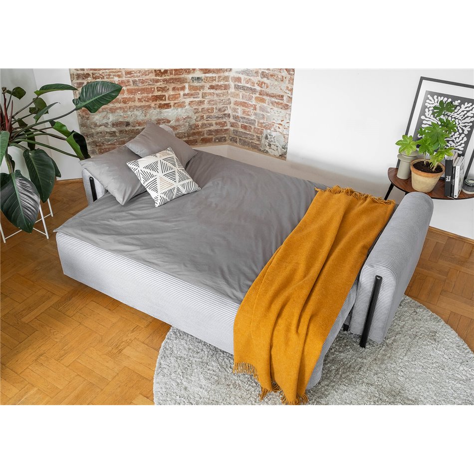 Sofa bed Elcadova Black, sleeping function, Jarell 04, wavy velvet, grey, H97x97x244cm