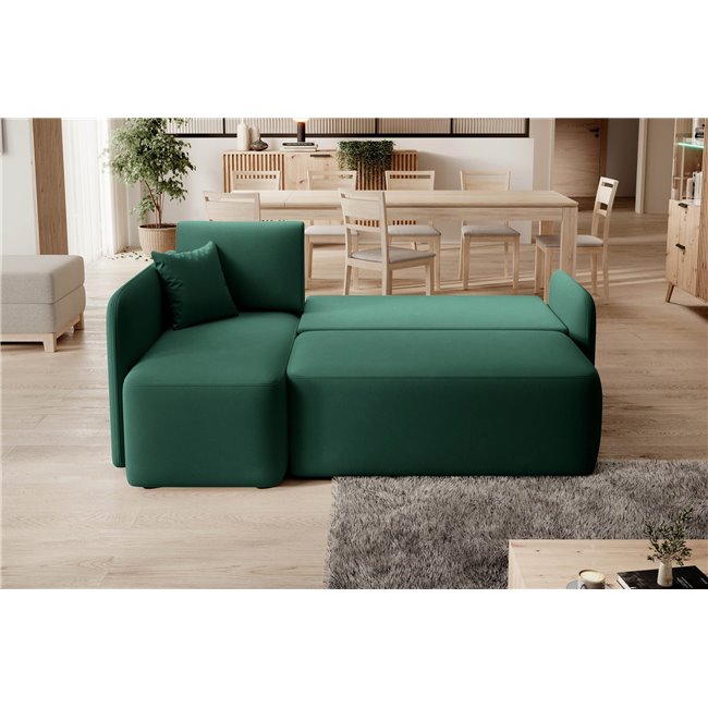 Corner sofa Elhandson L, sleeping function, Lukso 35, velvet, green, H89x150x206cm