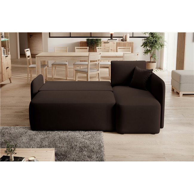 Corner sofa Elhandson R, sleeping function, Lukso 22, velvet, brown, H89x150x206cm