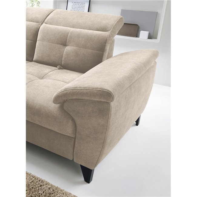 Corner sofa Elinferne L, sleeping function, Aura 18, velvet, beige, H107x210x297cm