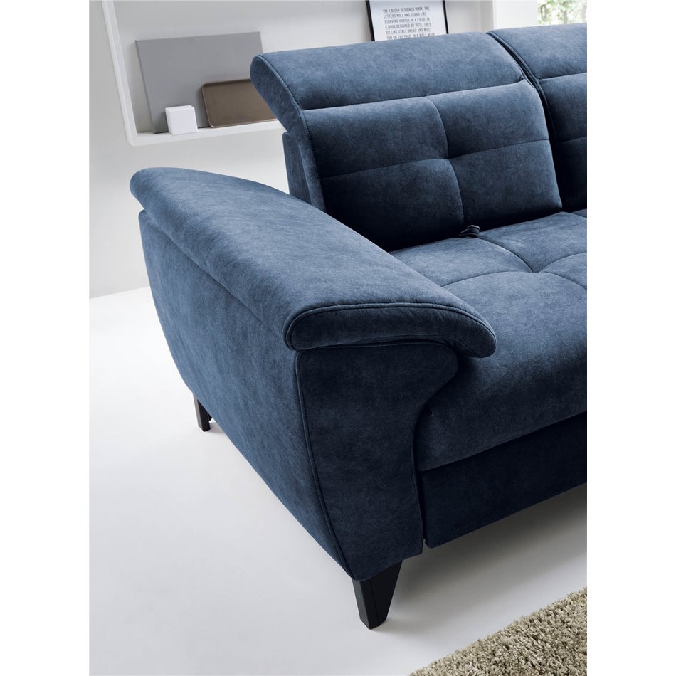 Corner sofa Elinferne R, sleeping function, Aura 40, velvet, dark blue, H107x210x297cm