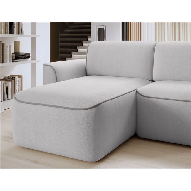 Corner sofa Elume L, sleeping function, Amore 03, Paros 05, bouclé, grey, H88x190x287cm