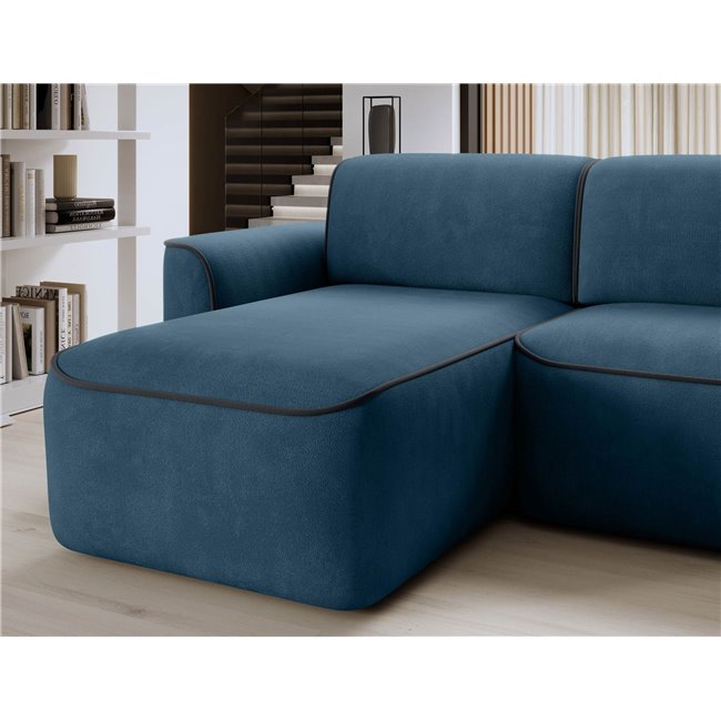 Corner sofa Elume L, sleeping function, Amore 40, Velvetmat 6, bouclé, blue, H88x190x287cm