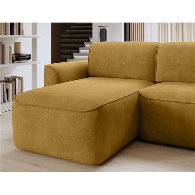 Corner sofa Elume L, sleeping function, Amore 45, Riviera 41, bouclé, yellow, H88x190x287cm