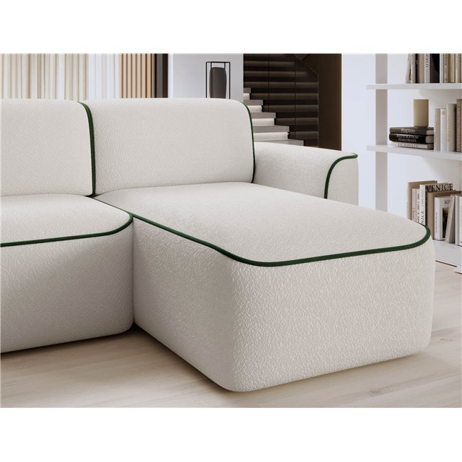 Угловой диван Elume R, с механизмом раскладыванием, Royal 01, Riviera 38, букле, белый, H88x190x287см