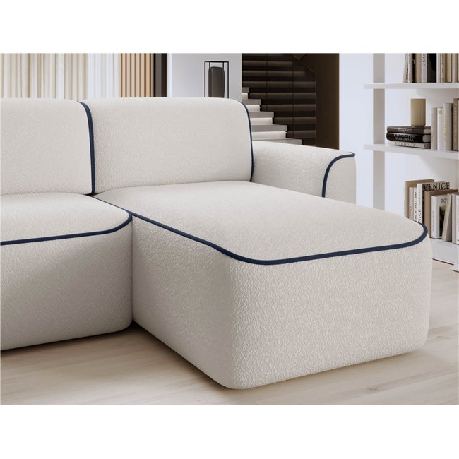 Угловой диван Elume R, с механизмом раскладыванием, Royal 01, Velvetmat 40, букле, белый, H88x190x287см