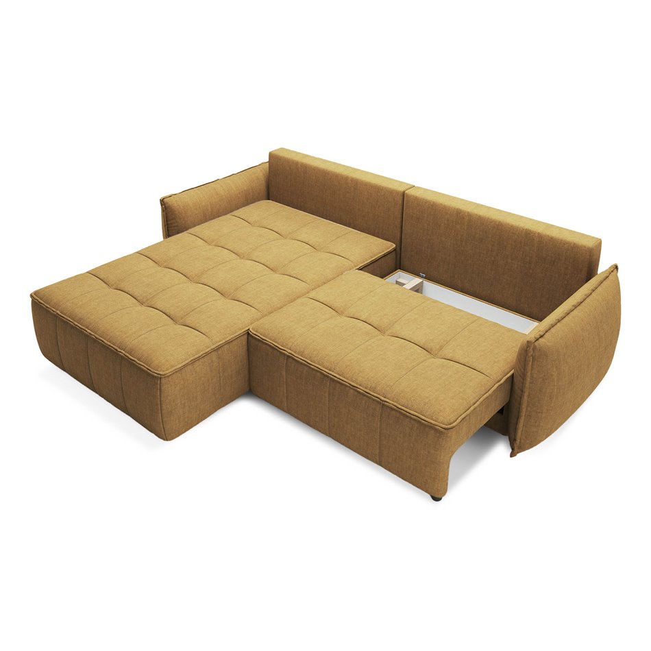 Corner sofa Elkampo L, sleeping function, Manhattan 45, velvet, yellow, H88x196x265cm