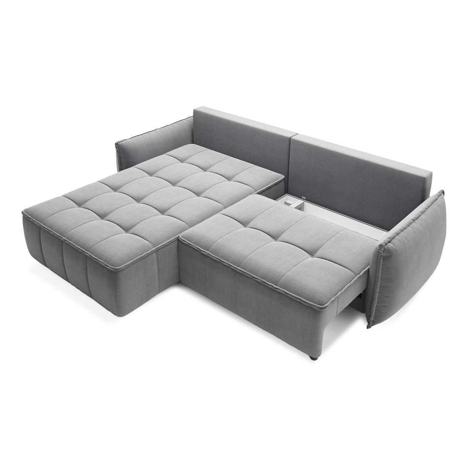 Corner sofa Elkampo L, sleeping function, Nube 4, velvet, grey, H88x196x265cm