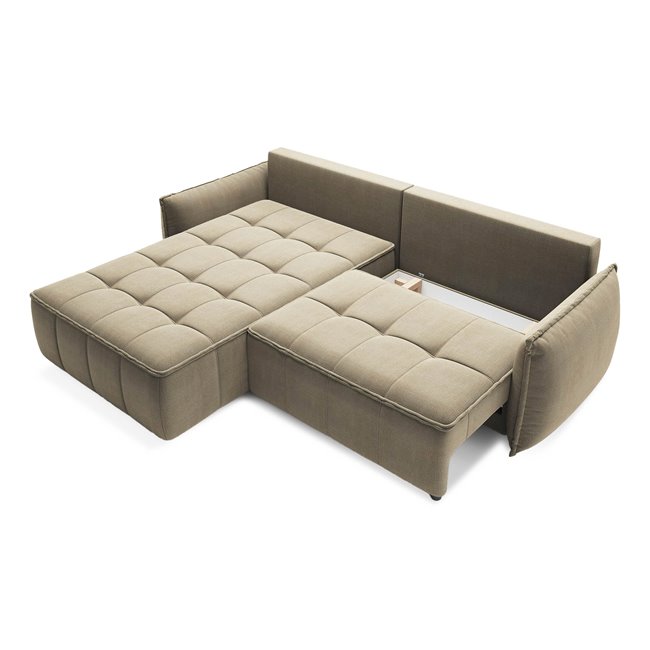 Corner sofa Elkampo L, sleeping function, Nube 20, velvet, brown, H88x196x265cm