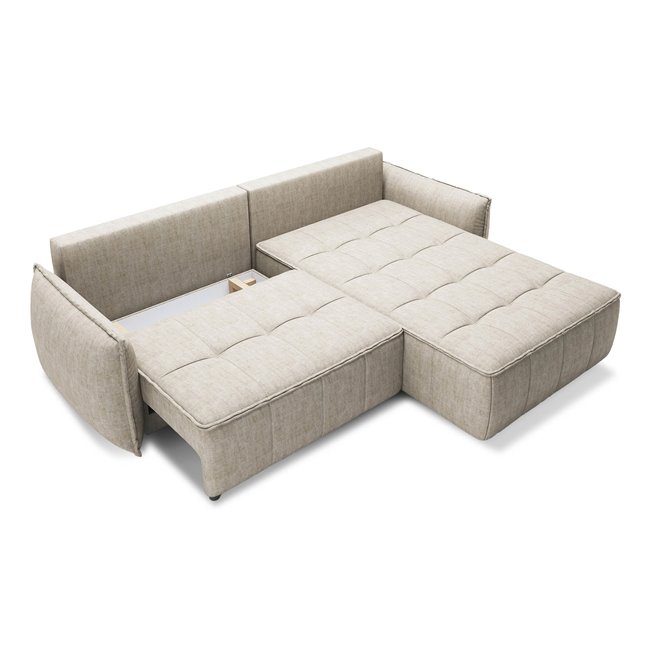 Corner sofa Elkampo R, sleeping function, Manhattan 18, velvet, beige, H88x196x265cm