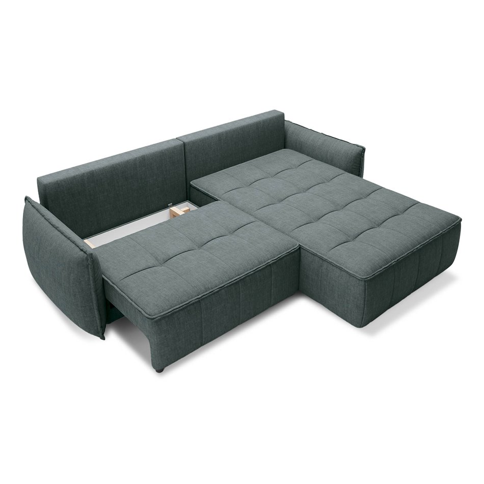 Corner sofa Elkampo R, sleeping function, Manhattan 38, velvet, green, H88x196x265cm