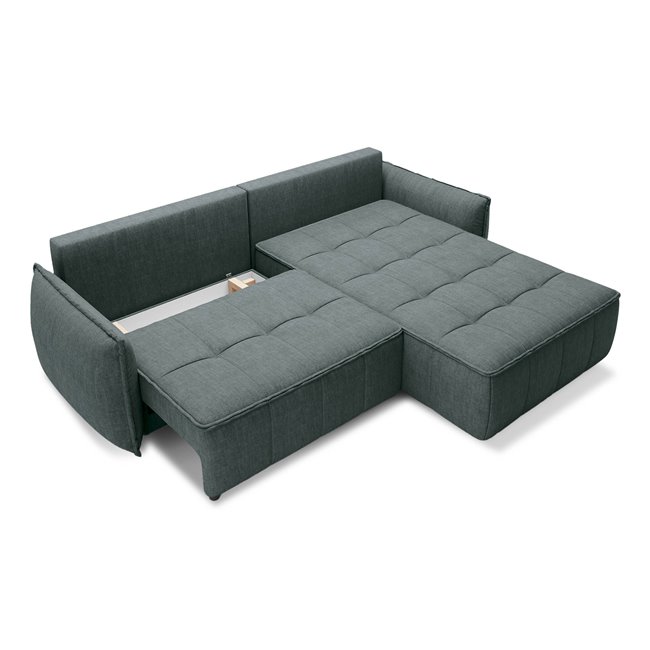 Corner sofa Elkampo R, sleeping function, Manhattan 38, velvet, green, H88x196x265cm