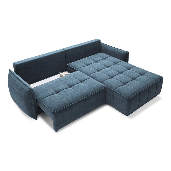 Corner sofa Elkampo R, sleeping function, Manhattan 40, velvet, dark blue, H88x196x265cm