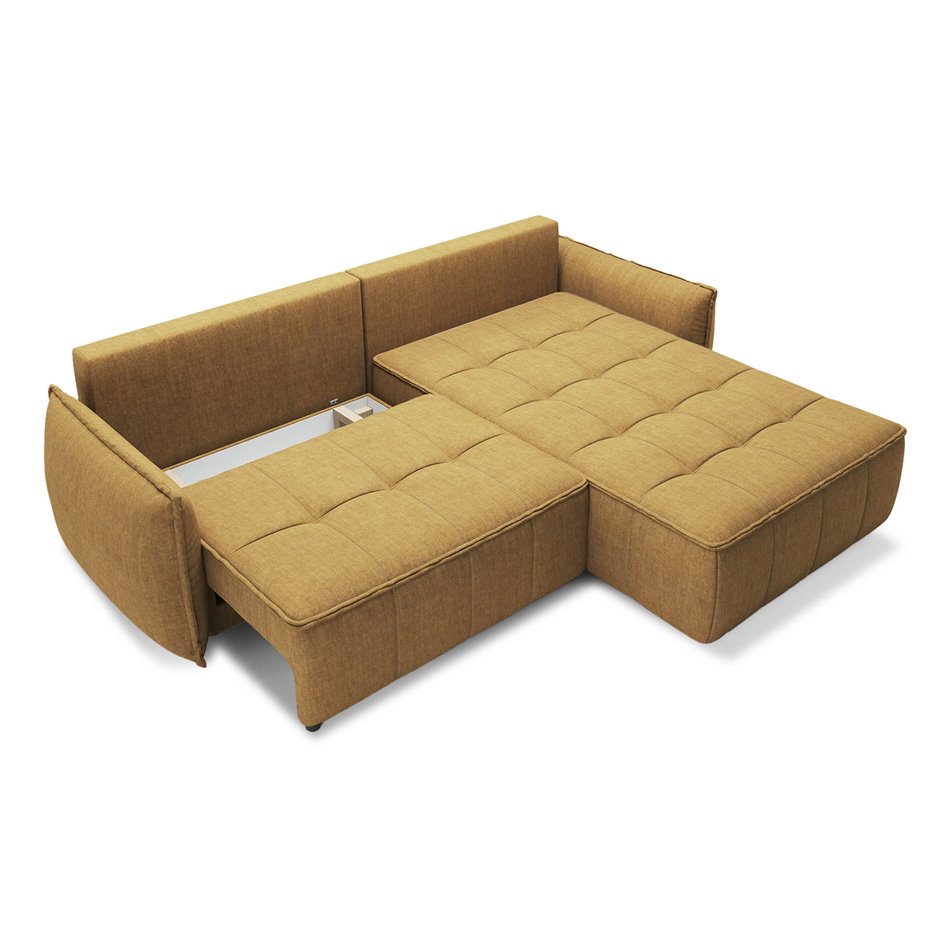 Corner sofa Elkampo R, sleeping function, Manhattan 45, velvet, yellow, H88x196x265cm