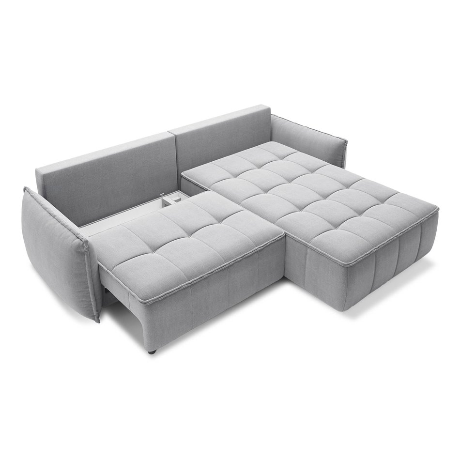 Corner sofa Elkampo R, sleeping function, Nube 3, velvet, grey, H88x196x265cm