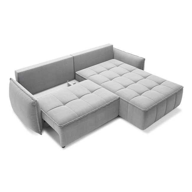 Corner sofa Elkampo R, sleeping function, Nube 3, velvet, grey, H88x196x265cm